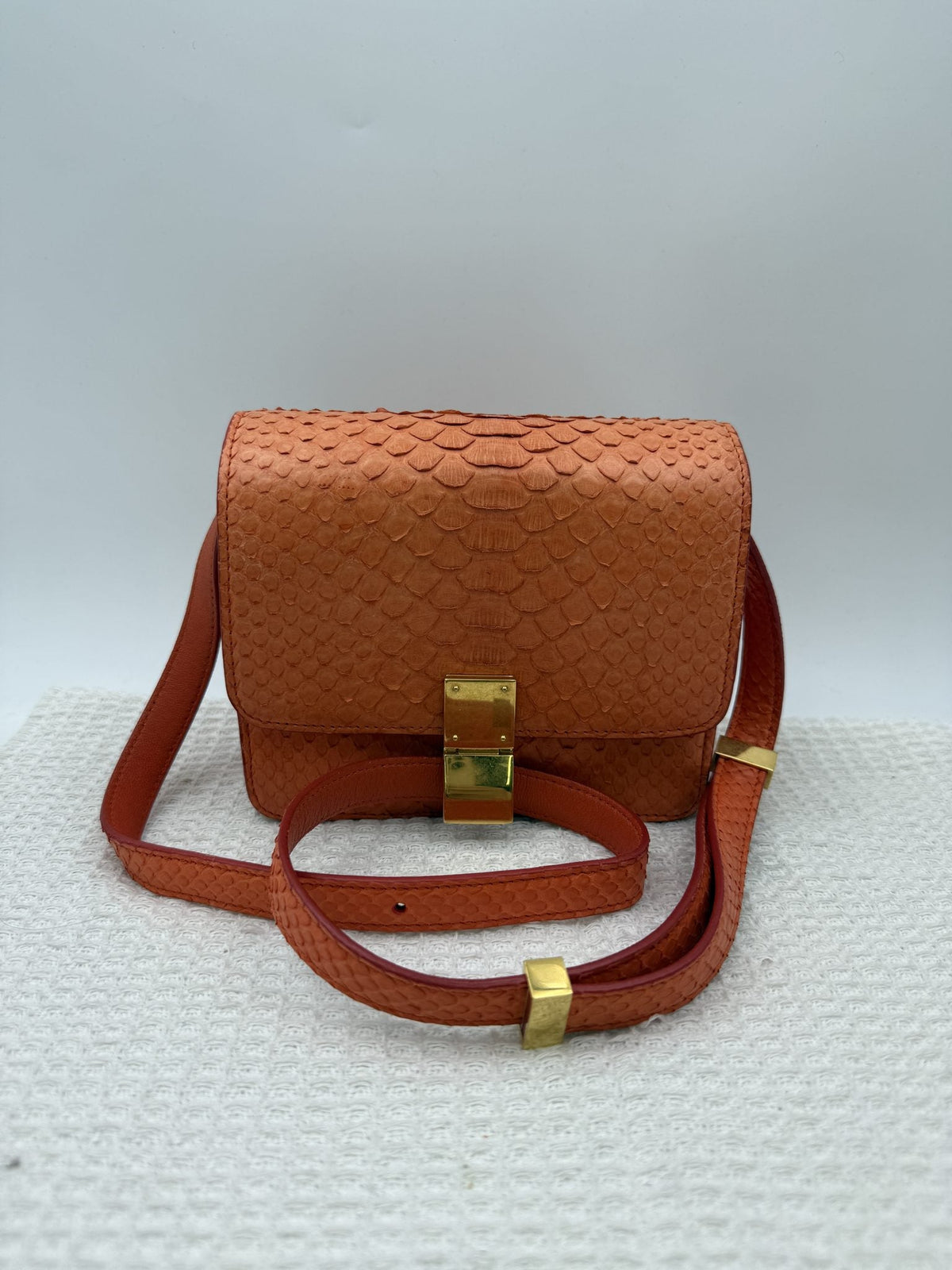 Celine Classic Box - Orange Python and Leather front view