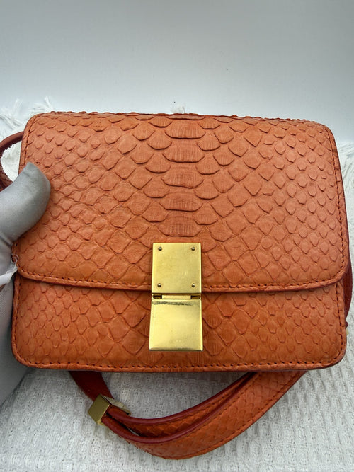 Celine Classic Box - Orange Python and Leather detail view 2