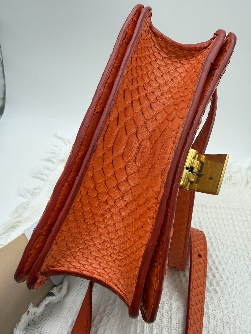Celine Classic Box - Orange Python and Leather detail view 4
