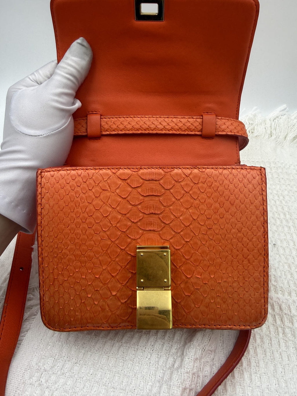 Celine Classic Box - Orange Python and Leather detail view 6