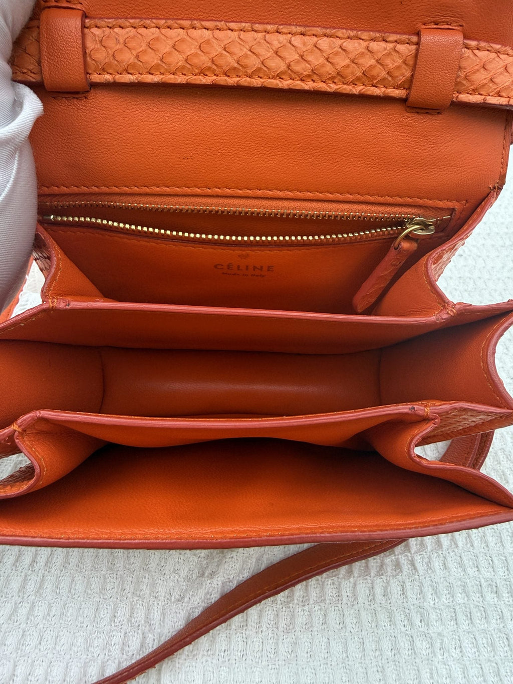 Celine Classic Box - Orange Python and Leather detail view 7