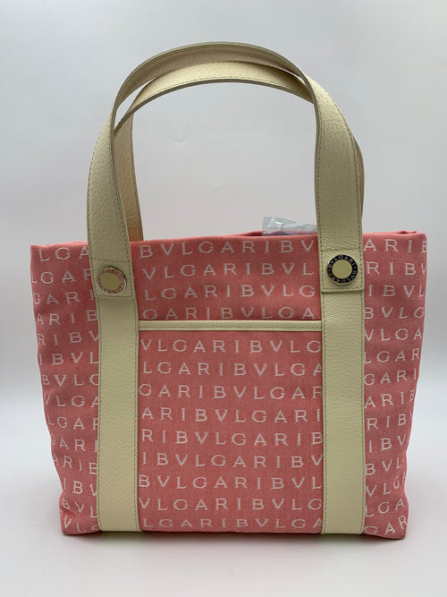 Bvlgari Logomania Tote, Pink and ivory, stock 0197255 – back