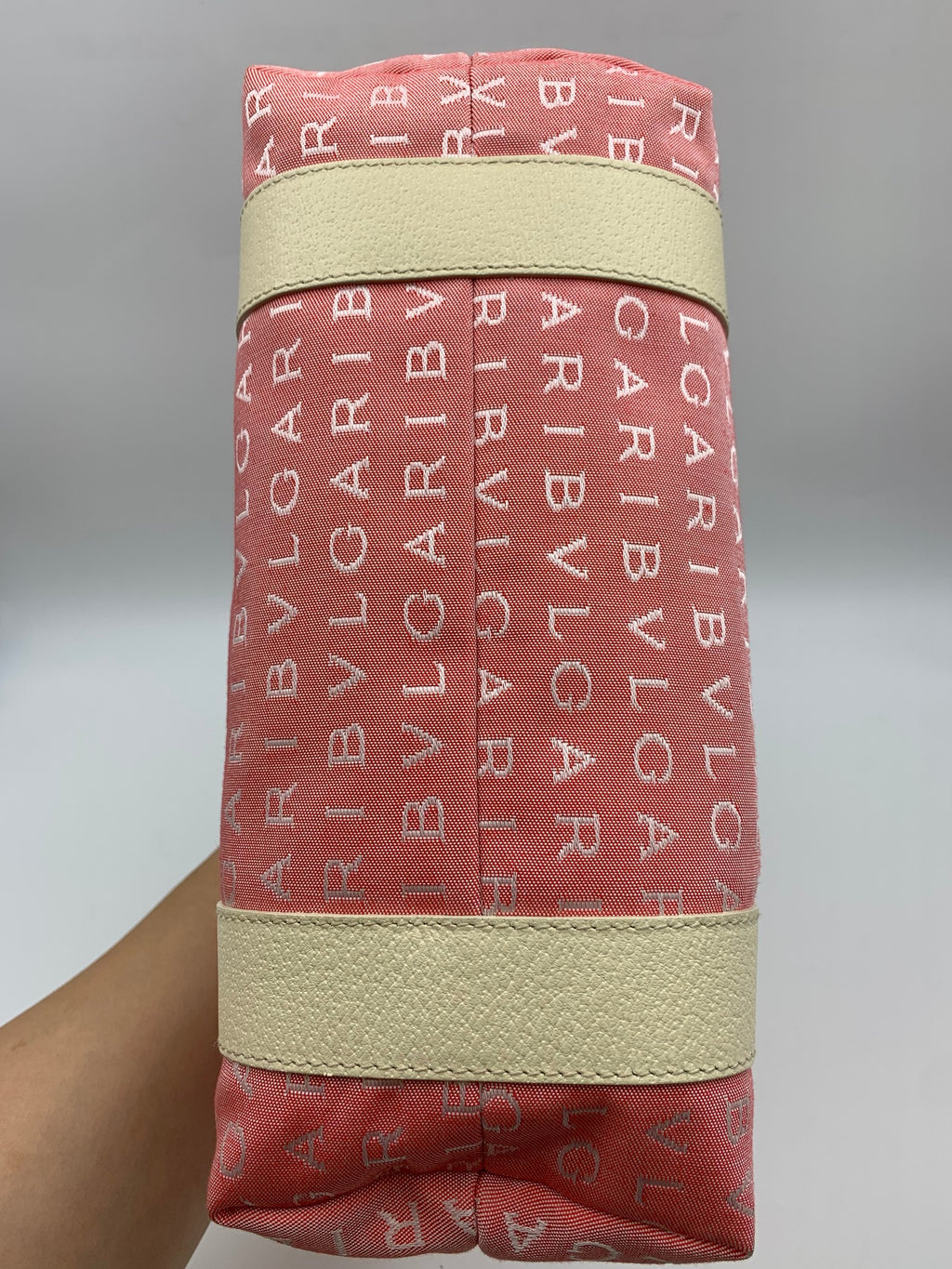 Bvlgari Logomania Tote, Pink and ivory, stock 0197255 – base