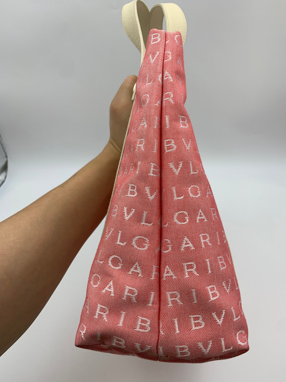 Bvlgari Logomania Tote, Pink and ivory, stock 0197255 – left side