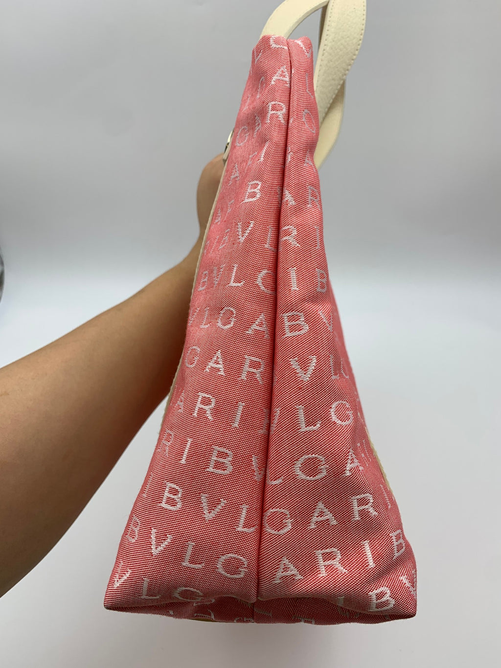 Bvlgari Logomania Tote, Pink and ivory, stock 0197255 – right side