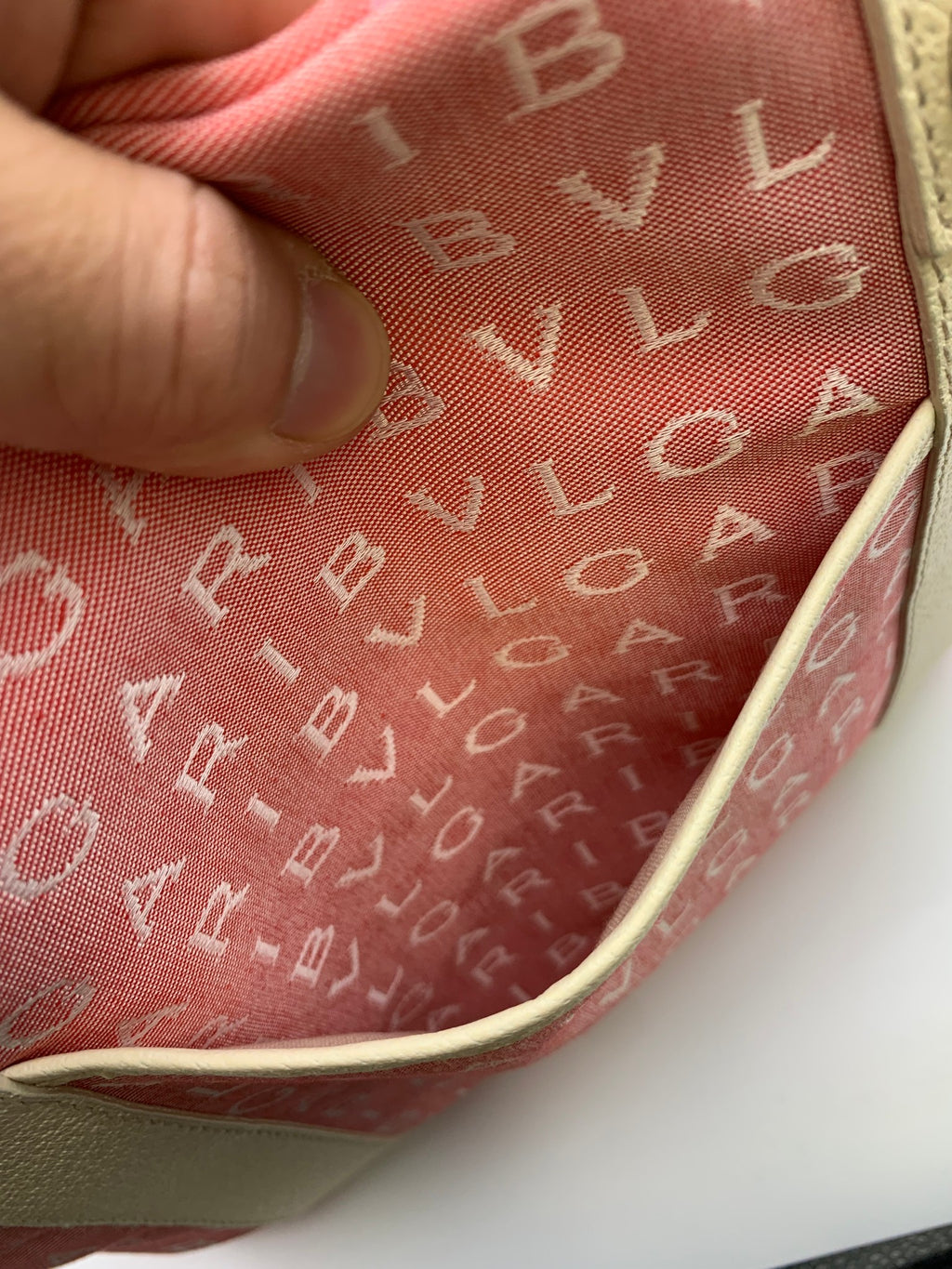 Bvlgari Logomania Tote, Pink and ivory, stock 0197255 – canvas detail
