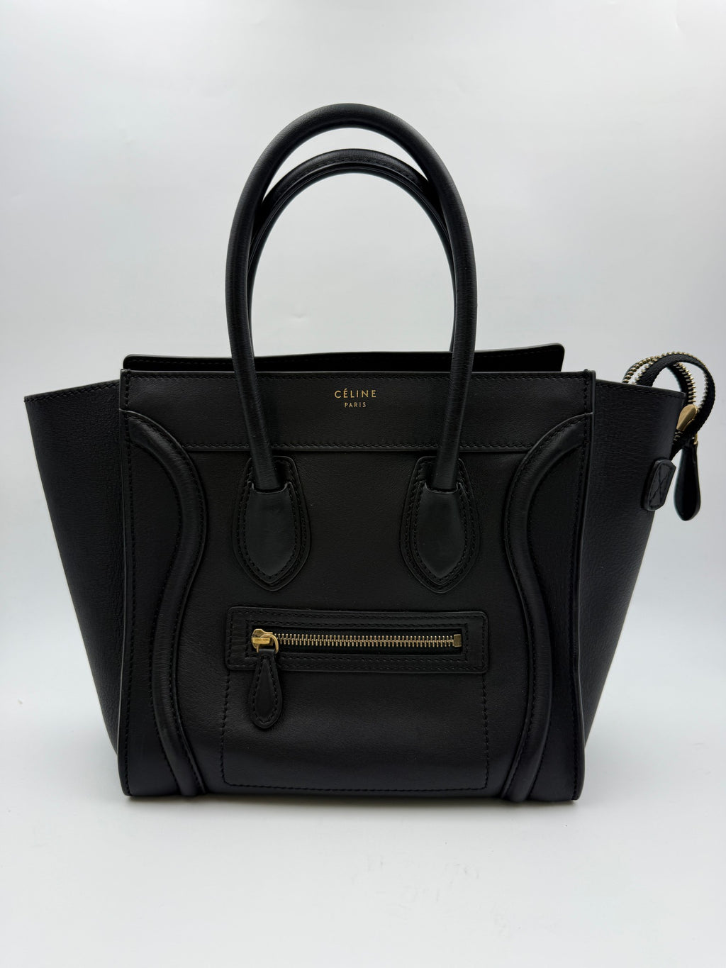 Celine Luggage Tote, Black, stock 0381081 – front