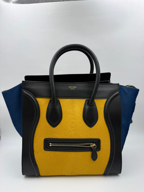 Celine Luggage Tote, Yellow, navy and black, stock 0271128 – front
