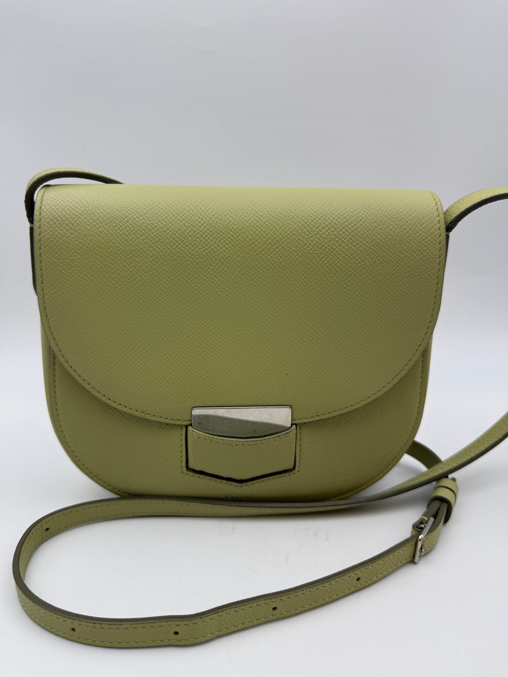 Celine Trotteur Crossbody Bag, Light green, stock 0248975 – front