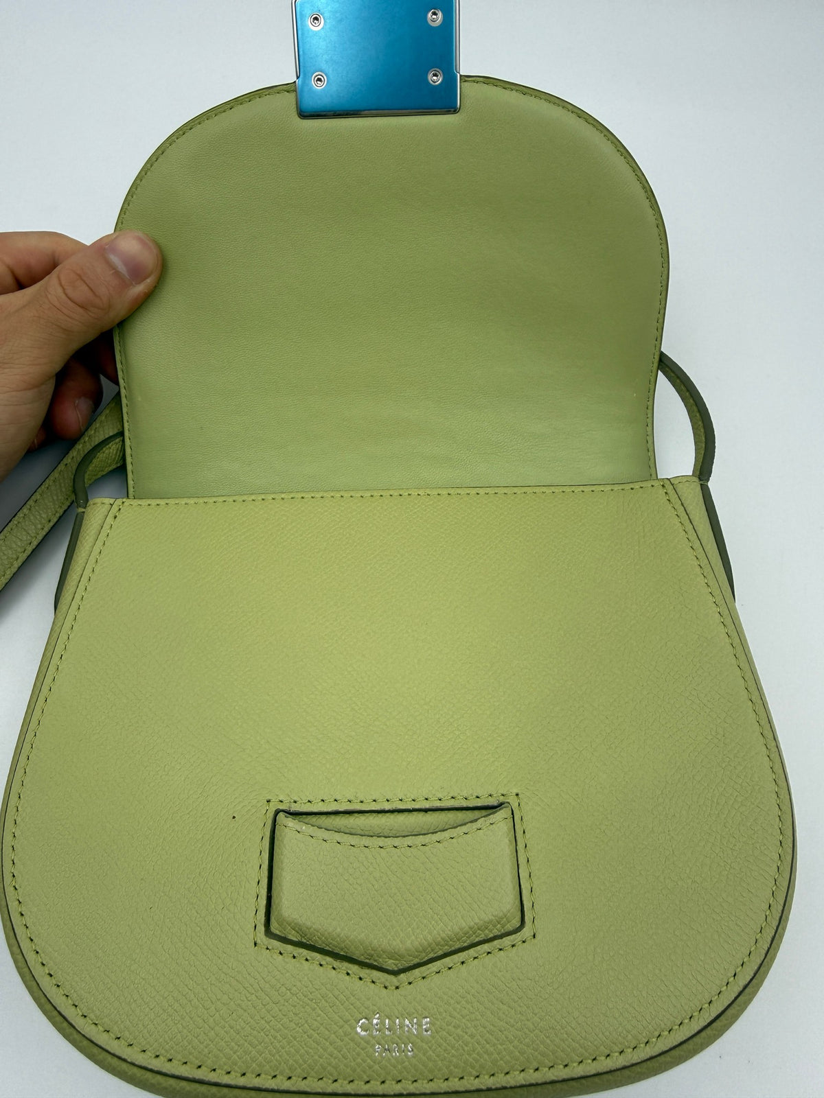 Celine Trotteur Crossbody Bag, Light green, stock 0248975 – inside flap