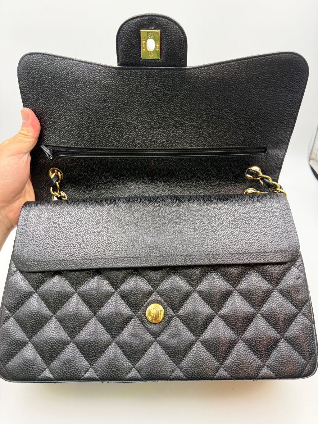 Chanel Classic Double Flap Bag, Black, stock 0077084 – inner flap