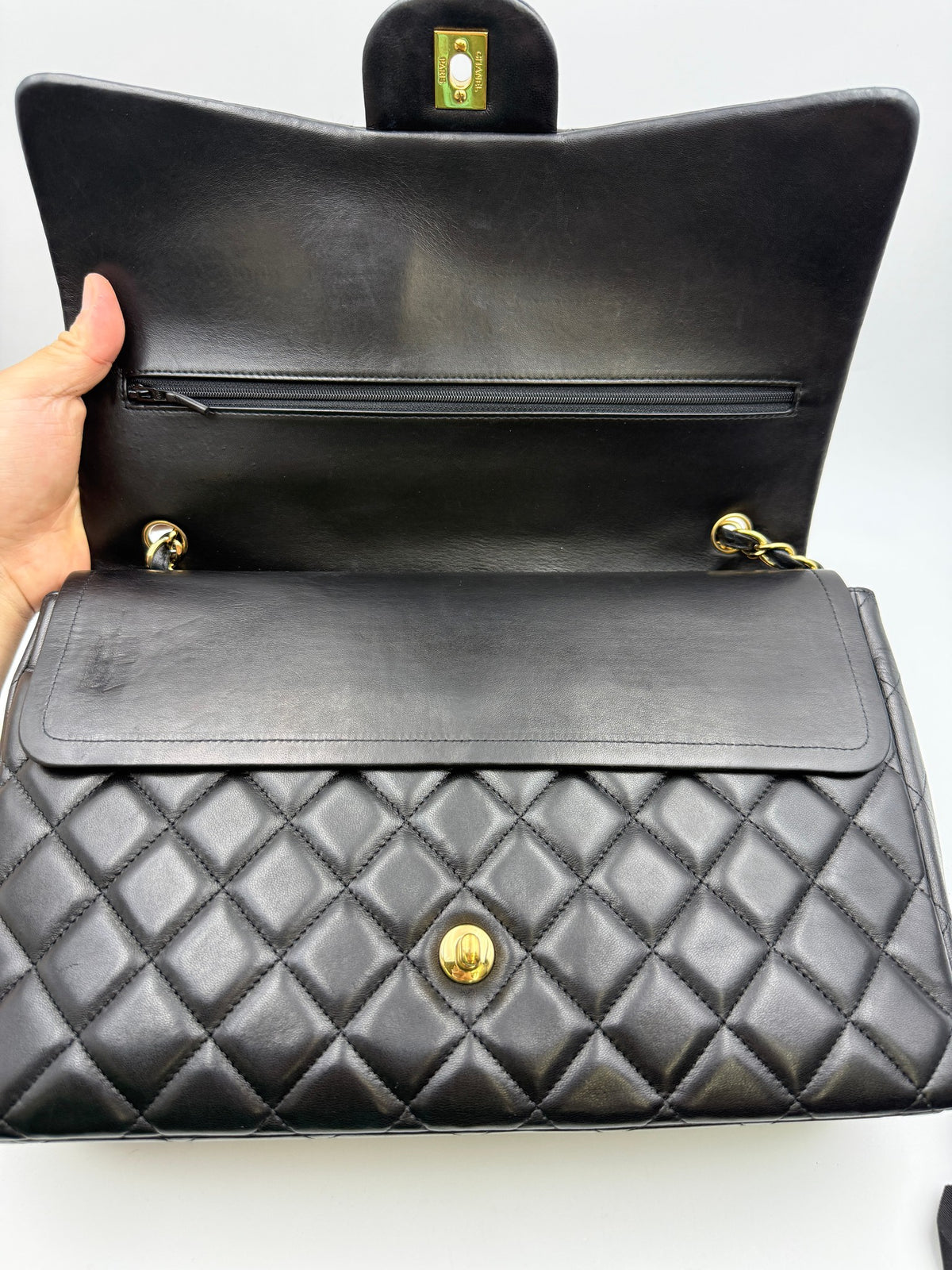 Chanel Classic Double Flap Bag, Black, stock 0257030 – inner flap