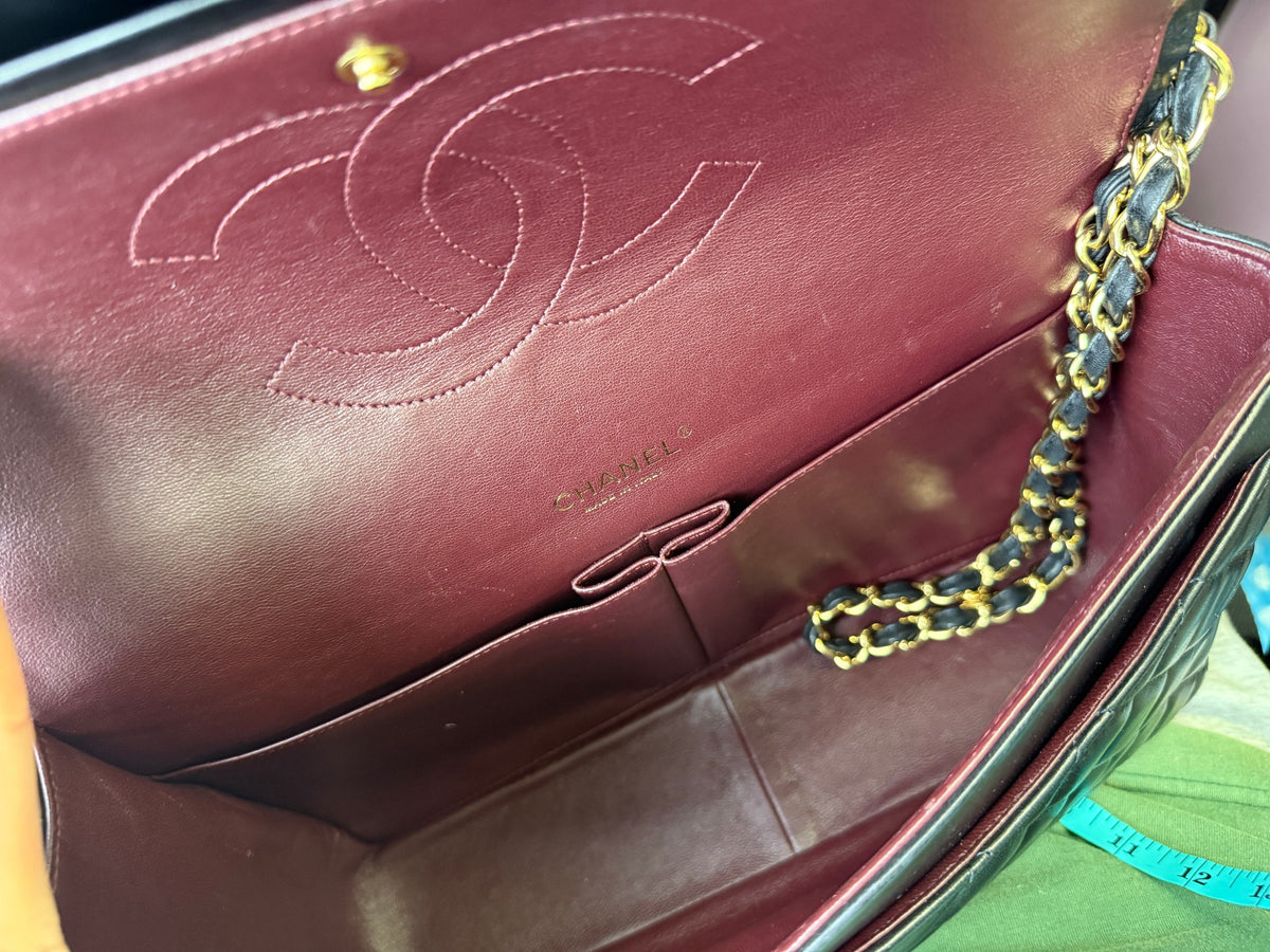 Chanel Classic Double Flap Bag, Black, stock 0257030 – burgundy interior