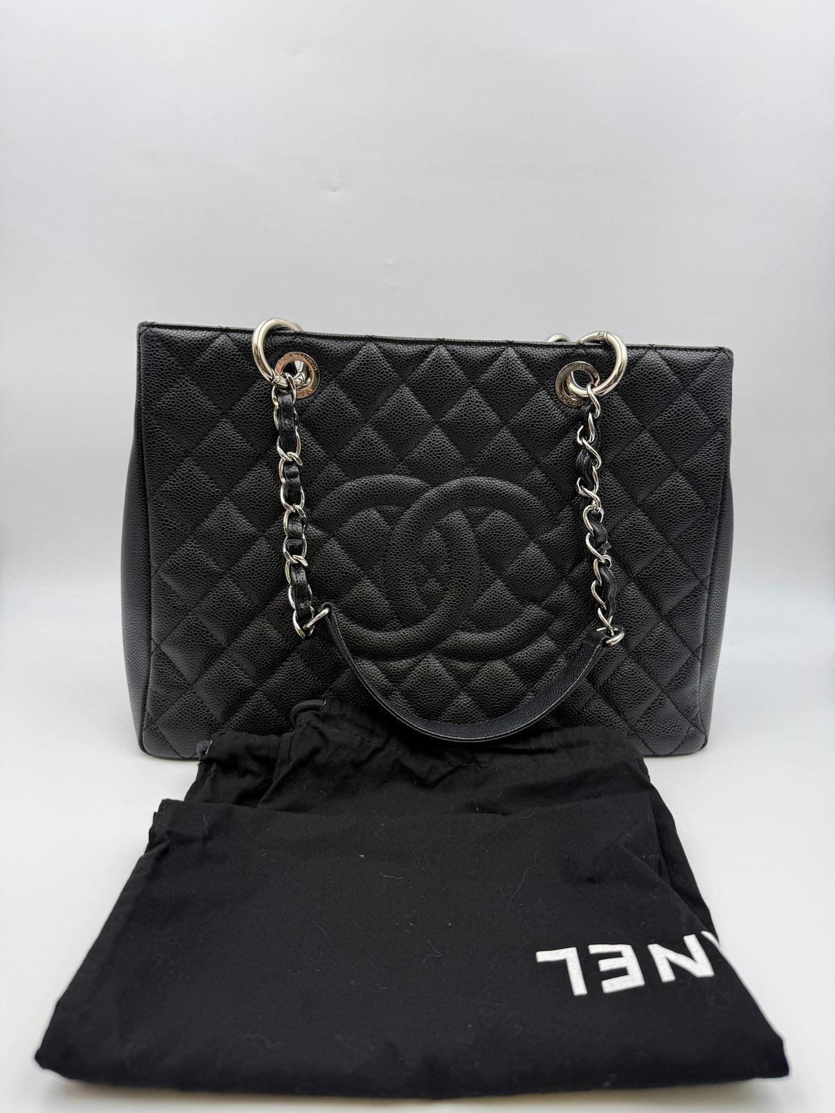 Chanel Grand Shopping Tote, Black, stock 0197137 – front with dust bag