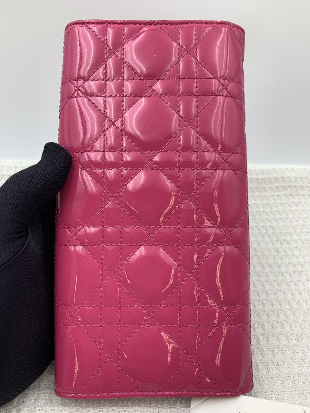 Dior Cannage Pink Patent Leather Chain Wallet - view 2 - item 0073051