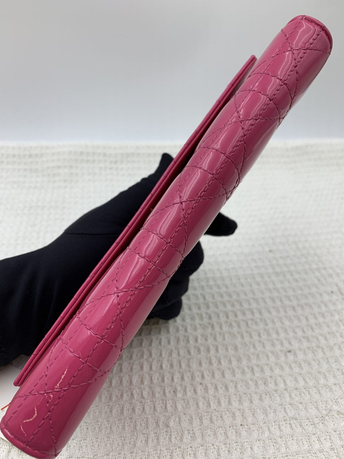 Dior Cannage Pink Patent Leather Chain Wallet - view 4 - item 0073051