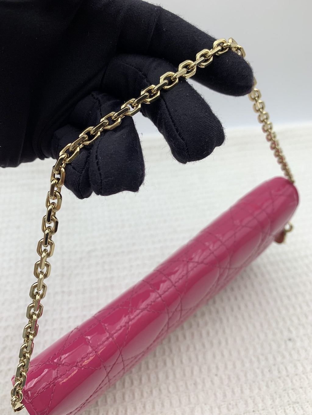 Dior Cannage Pink Patent Leather Chain Wallet - view 5 - item 0073051