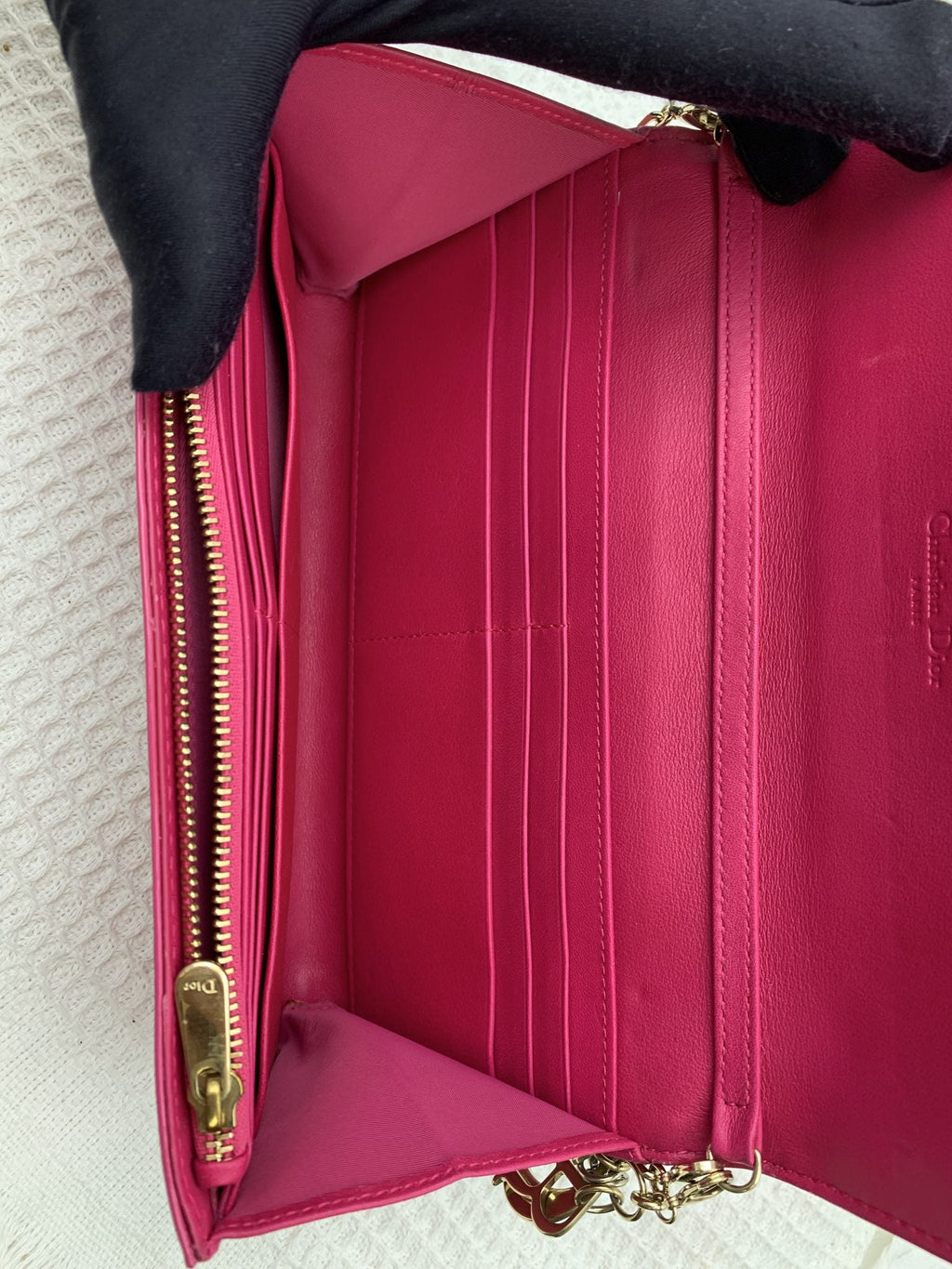 Dior Cannage Pink Patent Leather Chain Wallet - view 7 - item 0073051