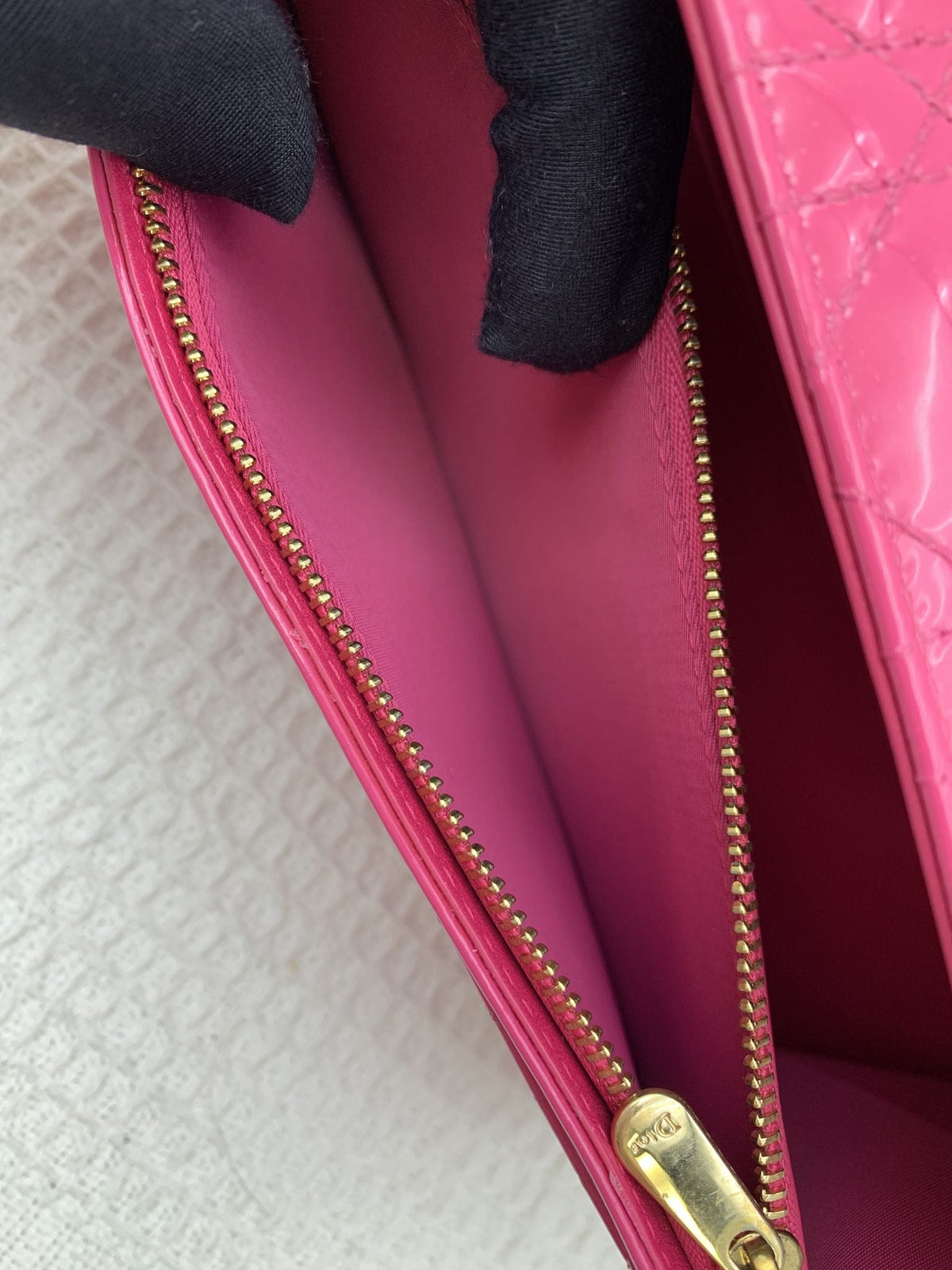 Dior Cannage Pink Patent Leather Chain Wallet - view 8 - item 0073051