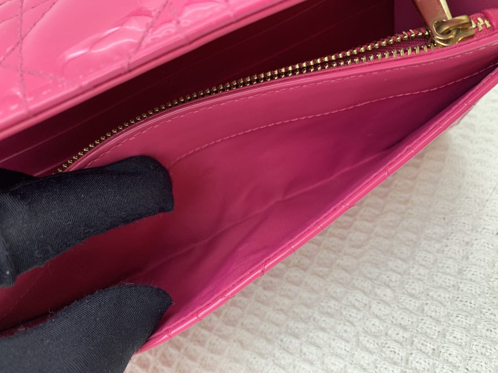 Dior Cannage Pink Patent Leather Chain Wallet - view 9 - item 0073051