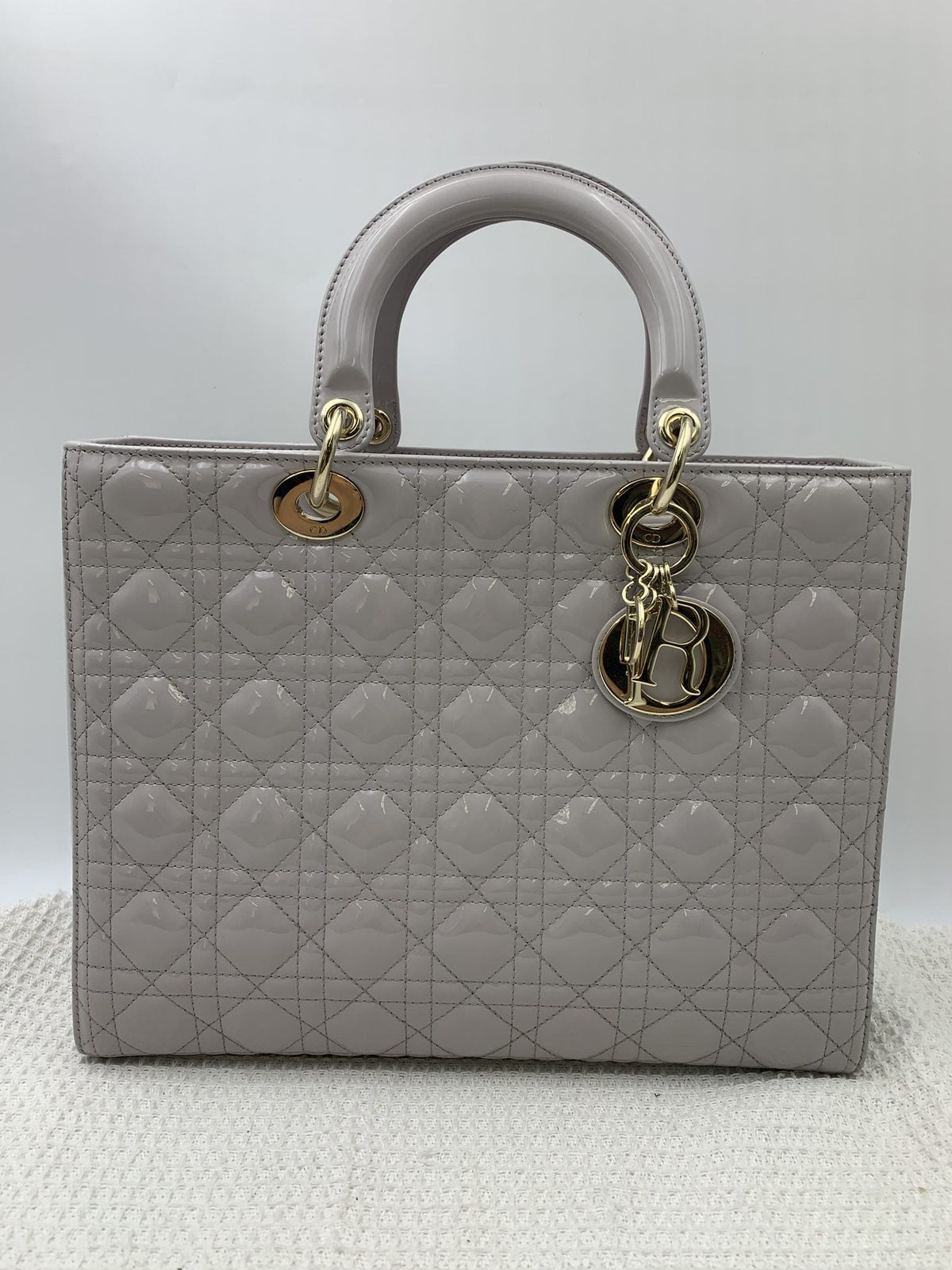 Dior Large Lady Dior Gray Patent Cannage Bag - view 1 - item 0073007