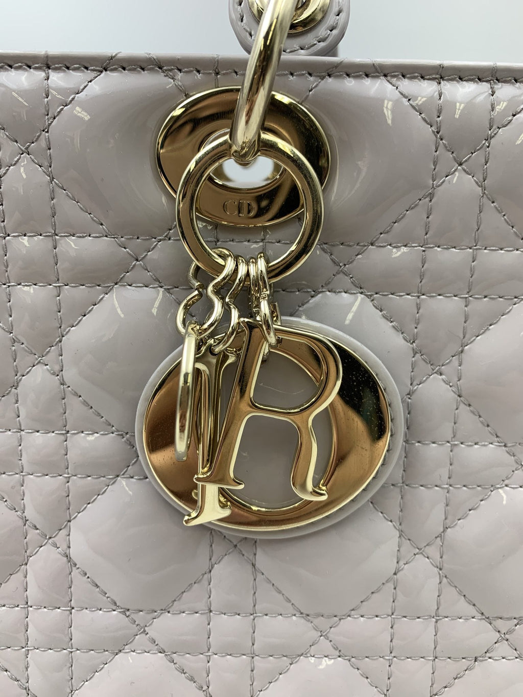 Dior Large Lady Dior Gray Patent Cannage Bag - view 2 - item 0073007