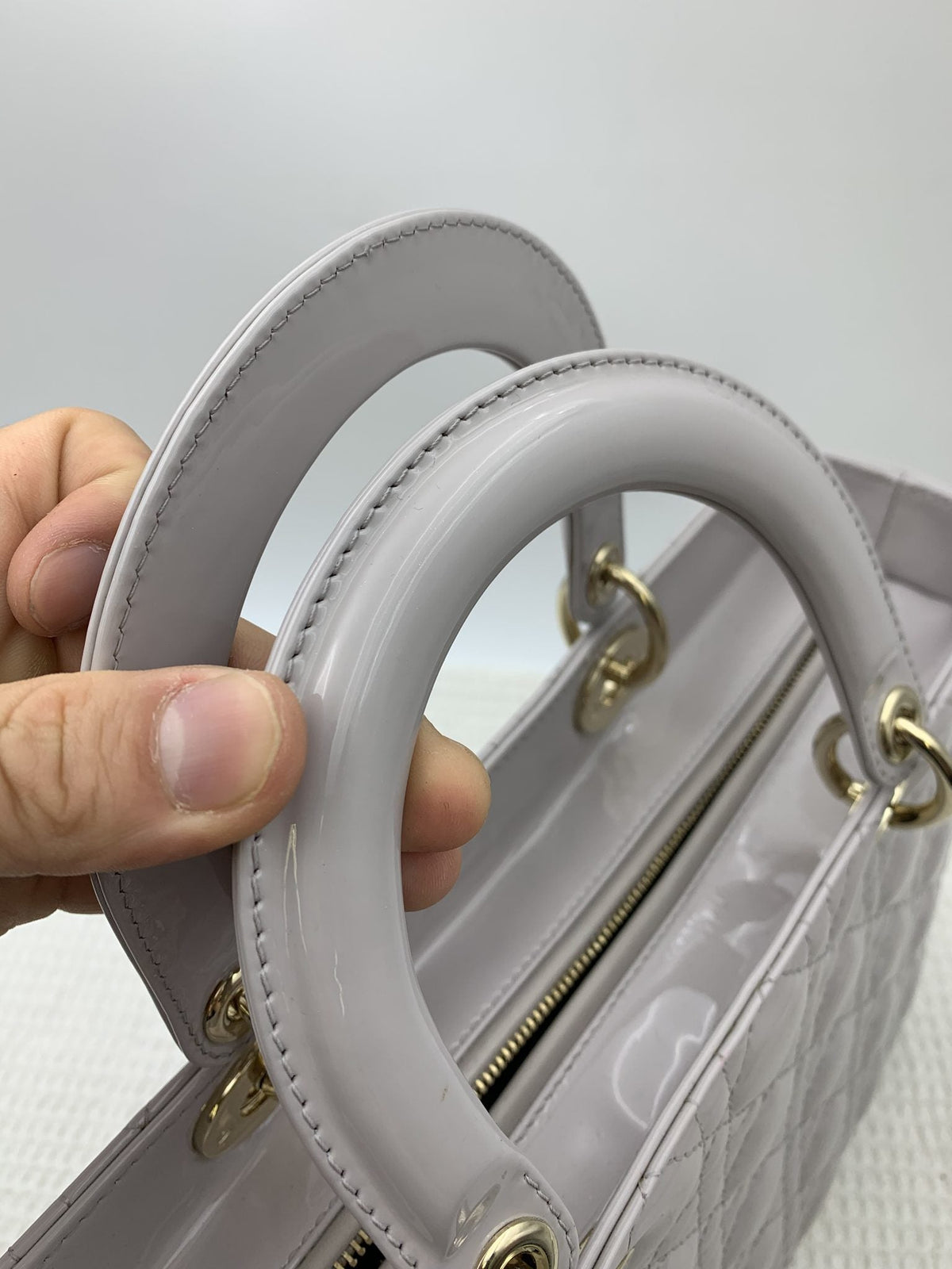 Dior Large Lady Dior Gray Patent Cannage Bag - view 4 - item 0073007