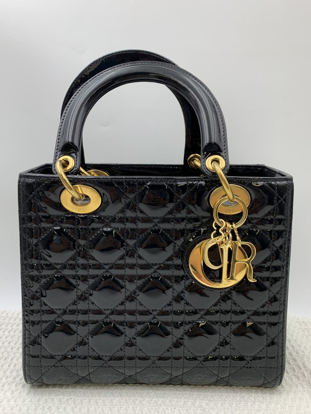 Dior Medium Lady Dior Black Patent Cannage Bag Gold Hardware - view 1 - item 0073016