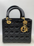 Dior Medium Lady Dior Black Patent Cannage Bag Gold Hardware - view 1 - item 0073016