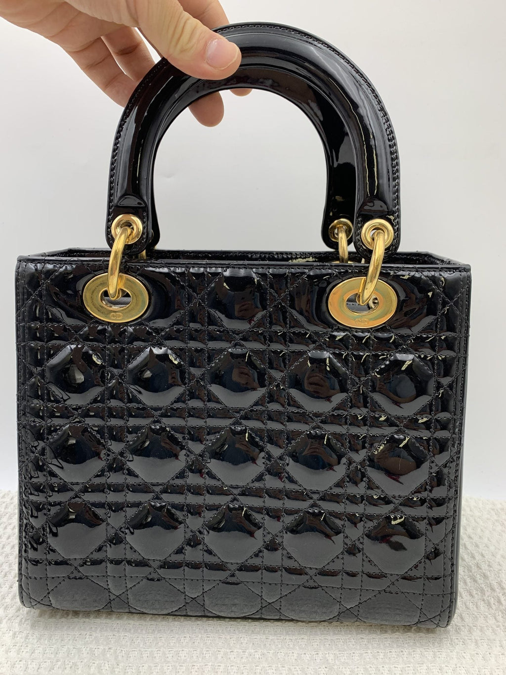 Dior Medium Lady Dior Black Patent Cannage Bag Gold Hardware - view 2 - item 0073016