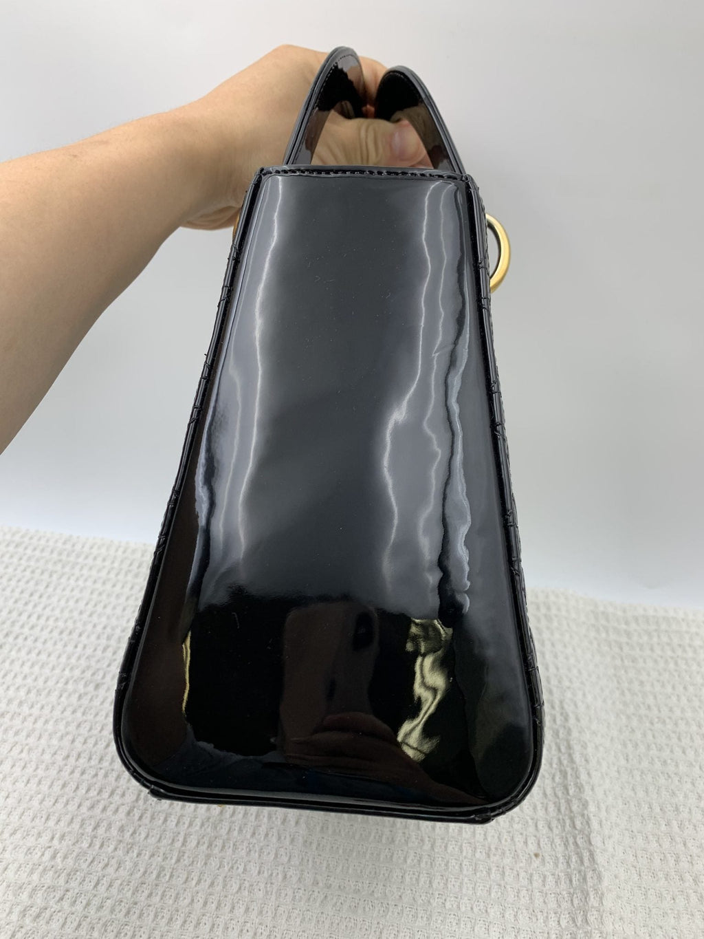 Dior Medium Lady Dior Black Patent Cannage Bag Gold Hardware - view 3 - item 0073016