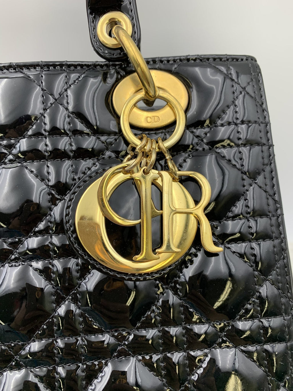 Dior Medium Lady Dior Black Patent Cannage Bag Gold Hardware - view 5 - item 0073016