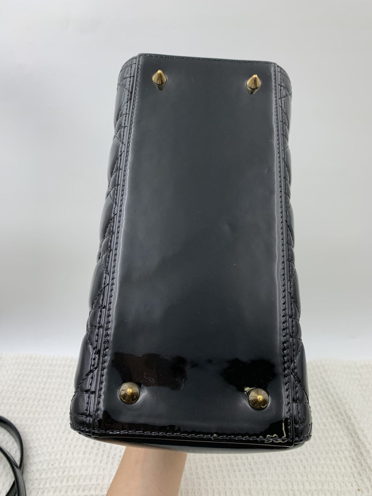 Dior Medium Lady Dior Black Patent Cannage Bag Gold Hardware - view 6 - item 0073016