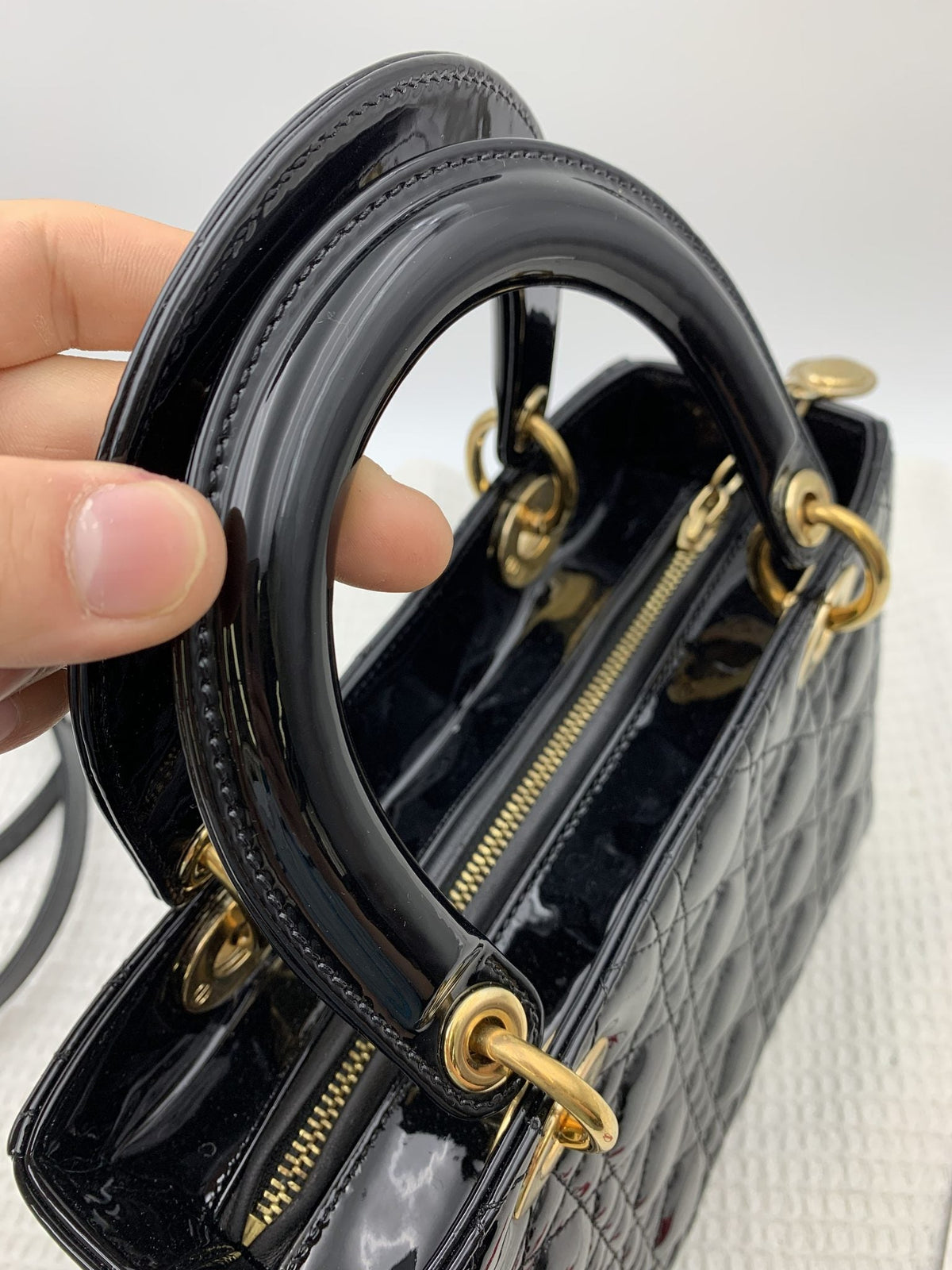 Dior Medium Lady Dior Black Patent Cannage Bag Gold Hardware - view 7 - item 0073016
