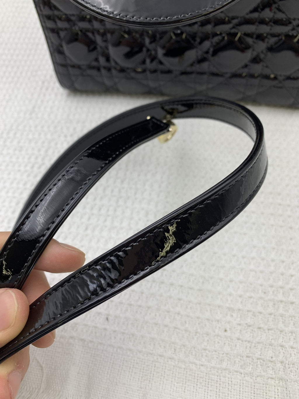 Dior Medium Lady Dior Black Patent Cannage Bag Gold Hardware - view 10 - item 0073016