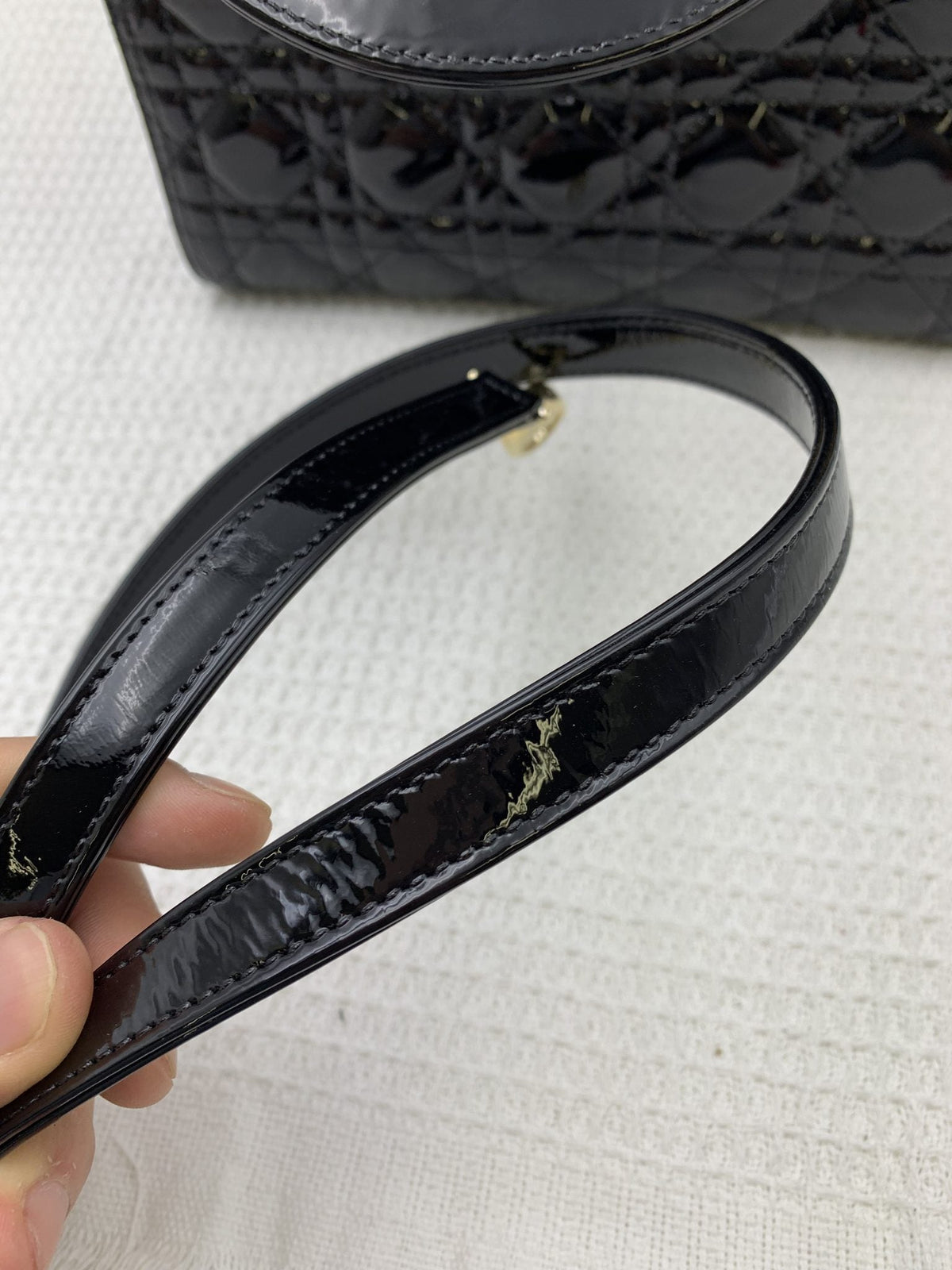 Dior Medium Lady Dior Black Patent Cannage Bag Gold Hardware - view 10 - item 0073016