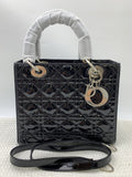 Dior Medium Lady Dior Black Patent Cannage Bag Silver Hardware - view 1 - item 0073017