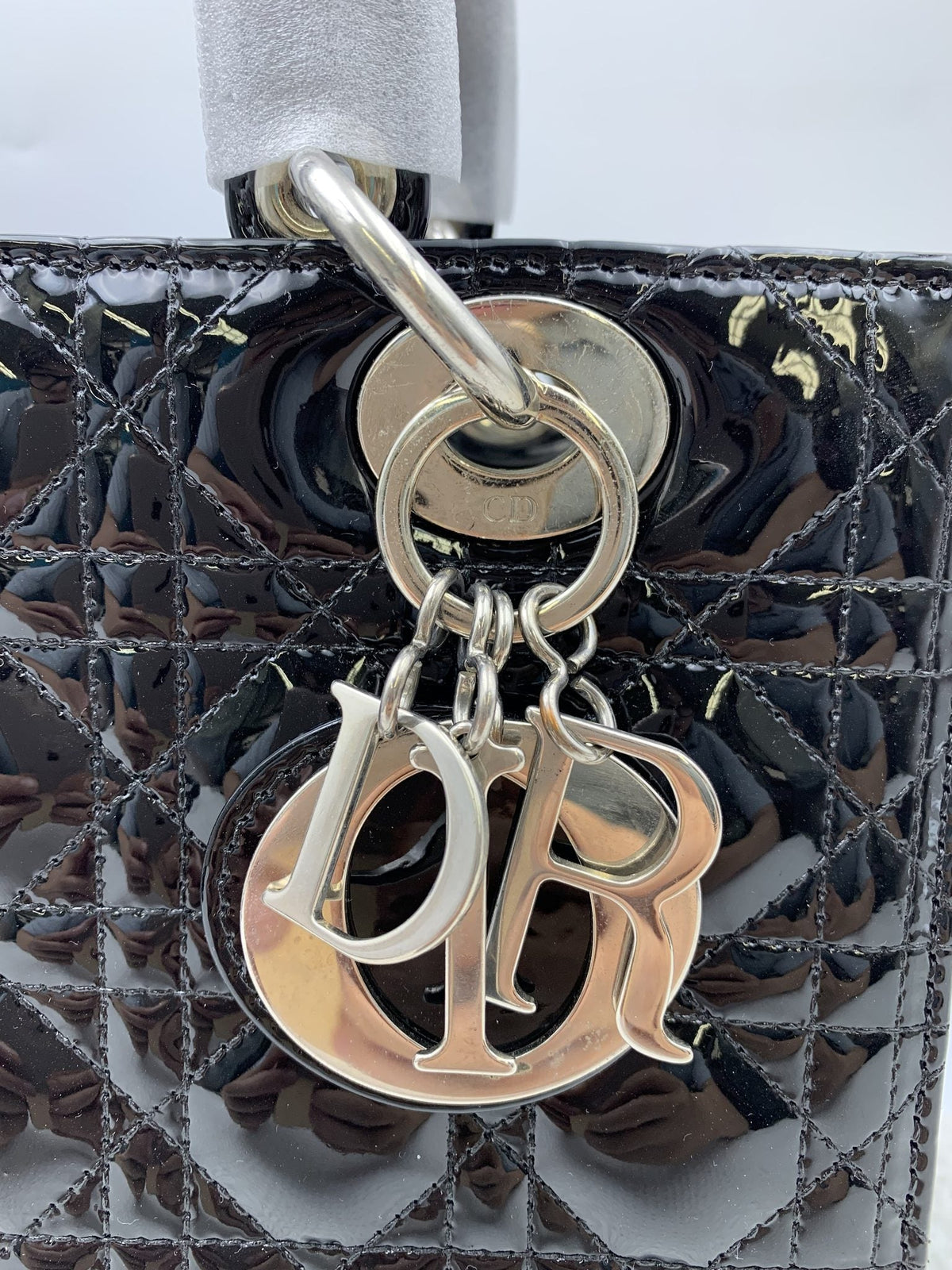 Dior Medium Lady Dior Black Patent Cannage Bag Silver Hardware - view 2 - item 0073017