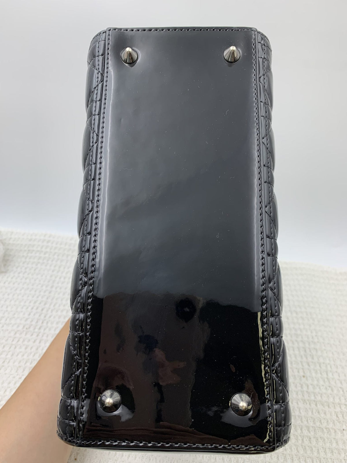 Dior Medium Lady Dior Black Patent Cannage Bag Silver Hardware - view 3 - item 0073017