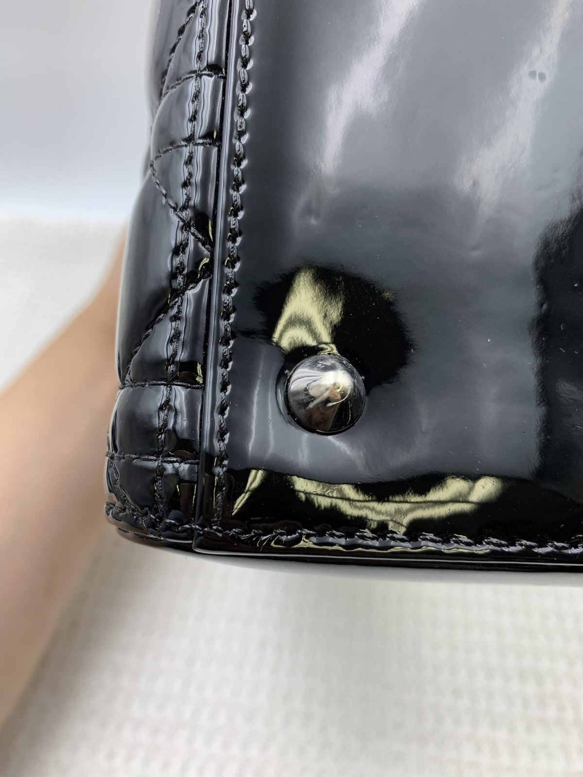 Dior Medium Lady Dior Black Patent Cannage Bag Silver Hardware - view 6 - item 0073017