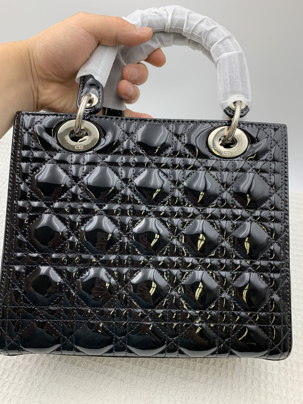 Dior Medium Lady Dior Black Patent Cannage Bag Silver Hardware - view 8 - item 0073017