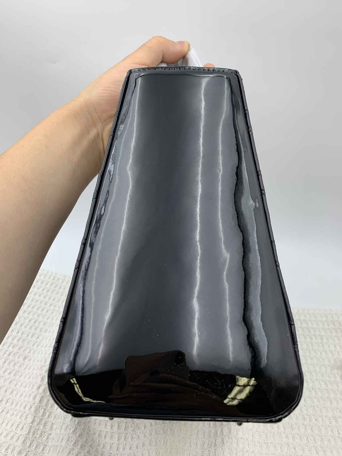Dior Medium Lady Dior Black Patent Cannage Bag Silver Hardware - view 10 - item 0073017