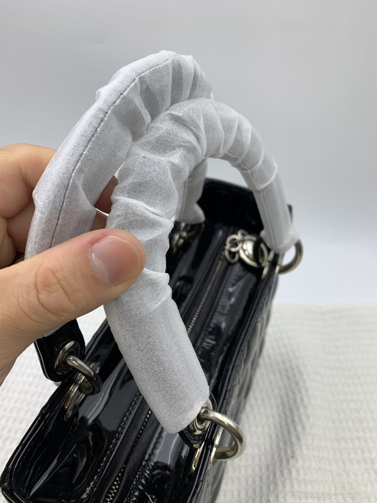 Dior Medium Lady Dior Black Patent Cannage Bag Silver Hardware - view 11 - item 0073017