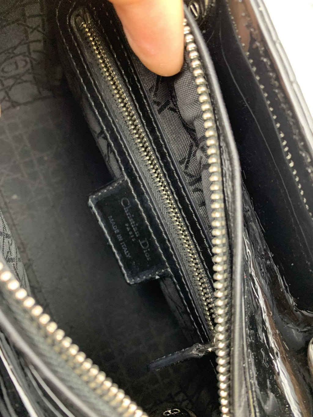 Dior Medium Lady Dior Black Patent Cannage Bag Silver Hardware - view 12 - item 0073017