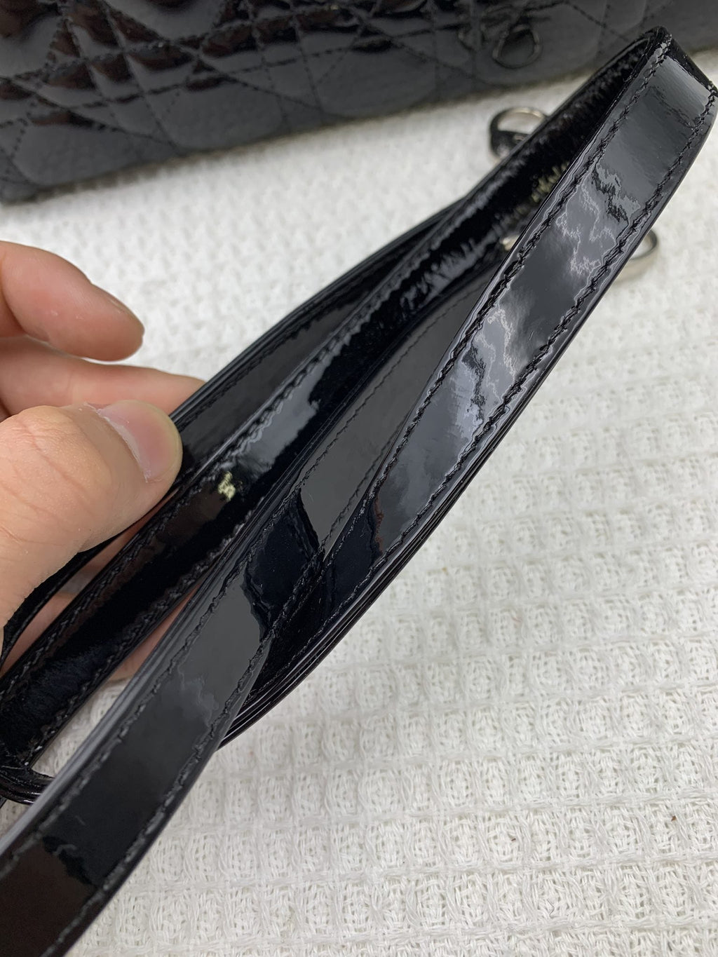 Dior Medium Lady Dior Black Patent Cannage Bag Silver Hardware - view 14 - item 0073017
