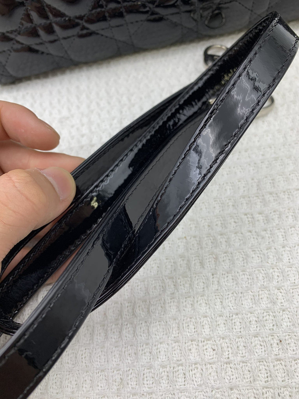 Dior Medium Lady Dior Black Patent Cannage Bag Silver Hardware - view 14 - item 0073017