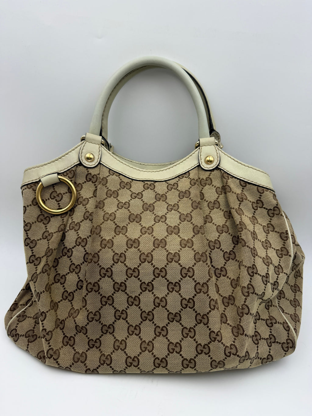 Gucci D-Ring GG Canvas Tote, Beige and ivory, stock 0197008 – front