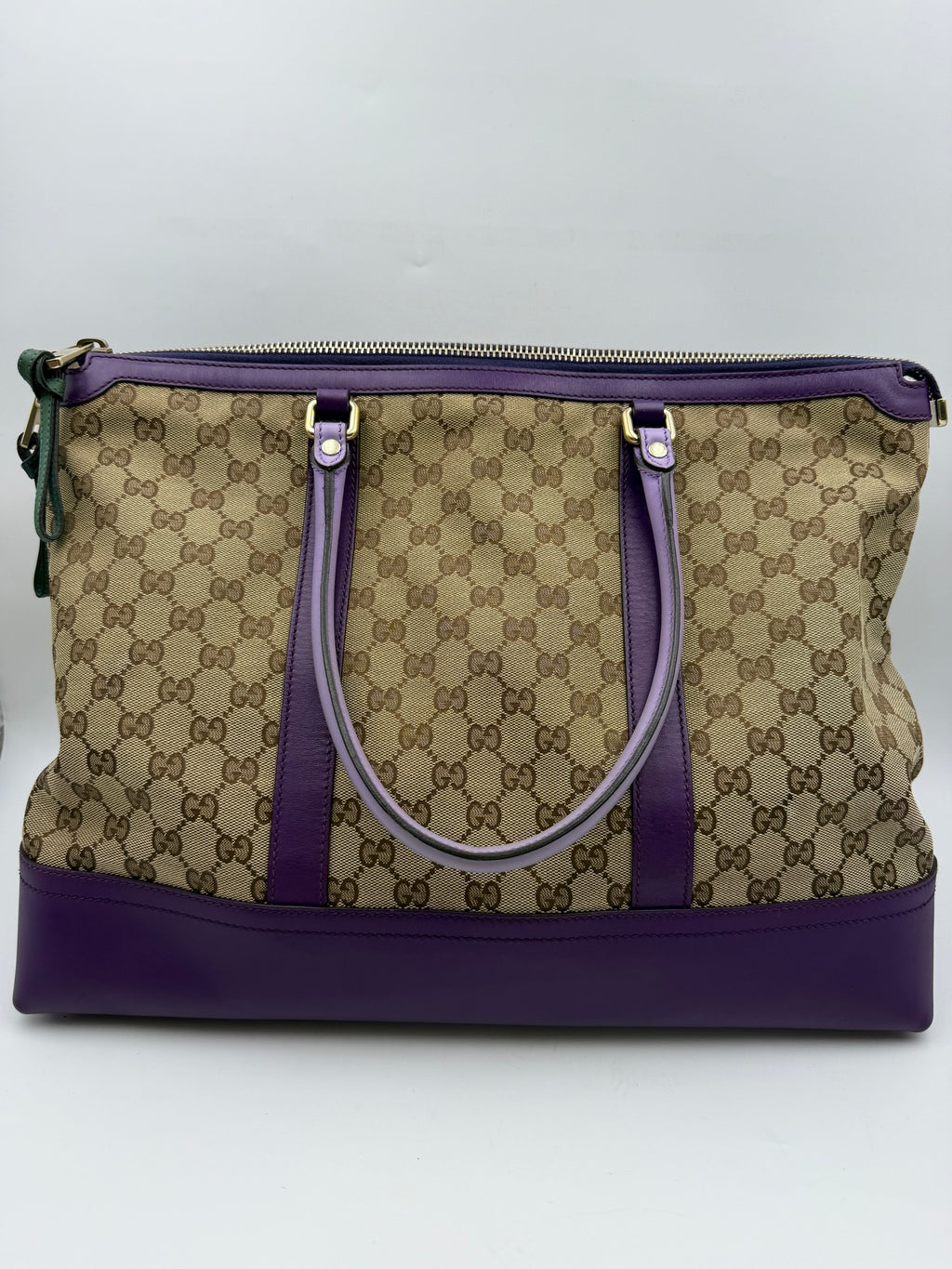 Gucci GG Canvas Tote, Beige and purple, stock 0284004 – front