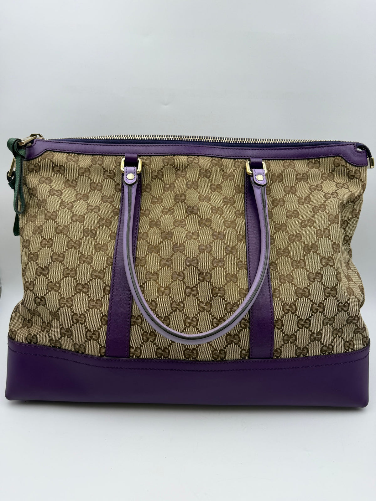 Gucci GG Canvas Tote, Beige and purple, stock 0284004 – front