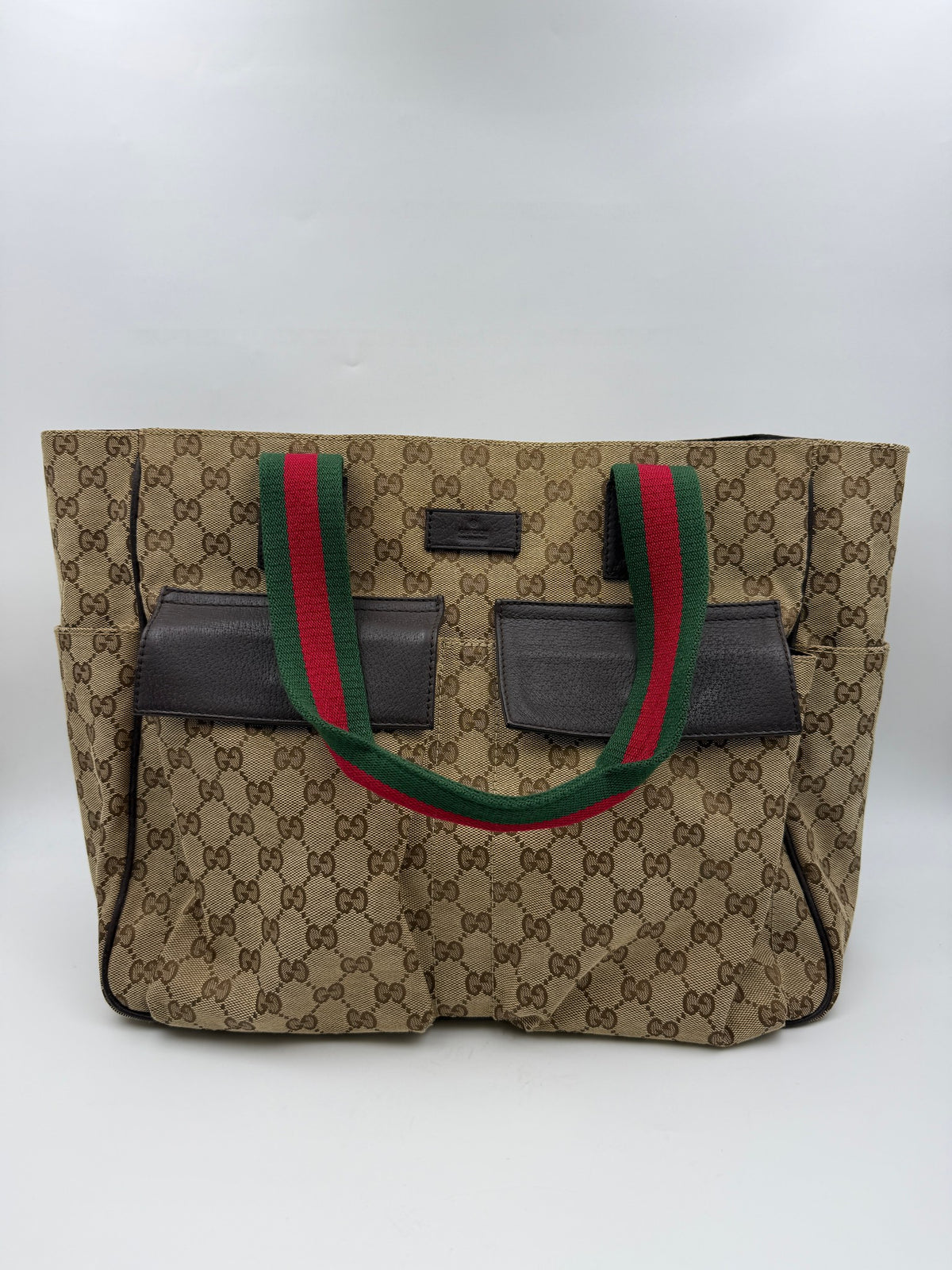 Gucci GG Canvas Web Tote, Beige, brown, green and red, stock 0197138 – front